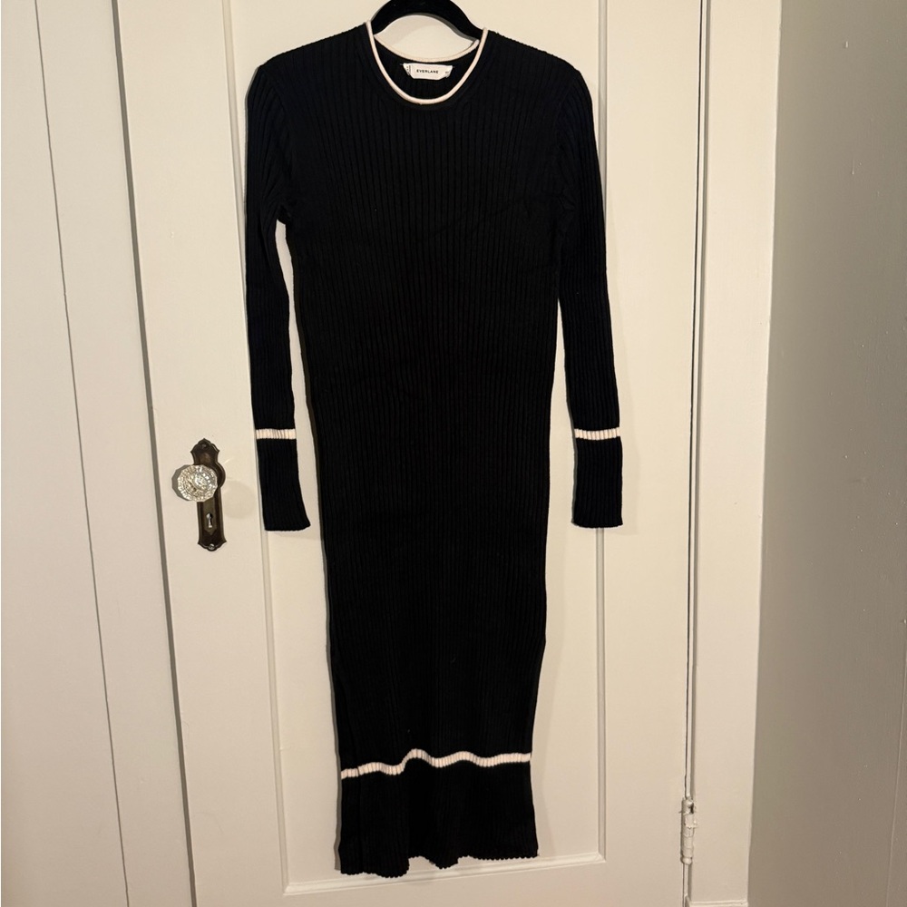 Everlane Black Long Sleeve Dress with White Accents